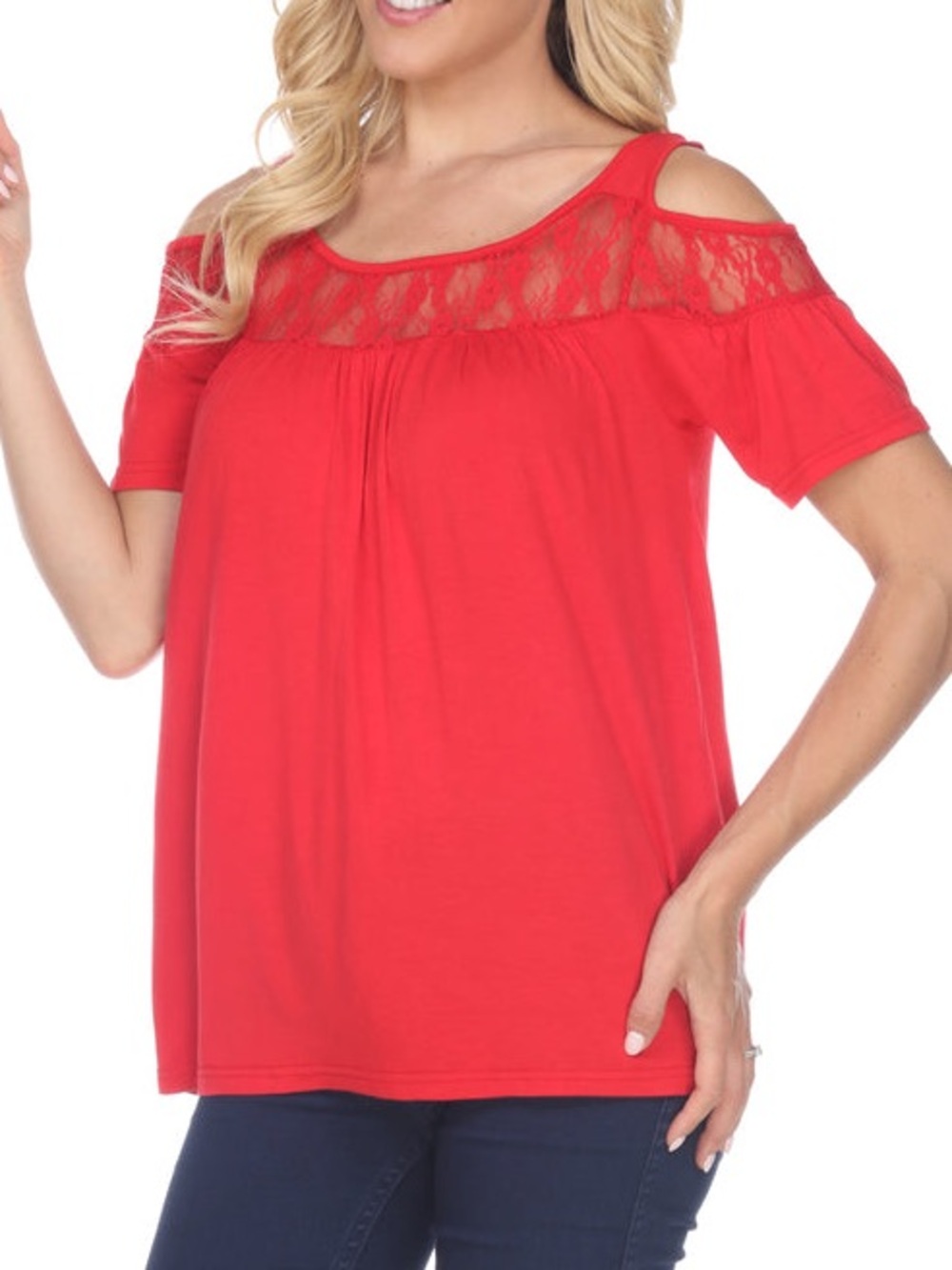 White Mark Bexley Top Women 2XL Red Lace Cold Shoulder Blouse NWT